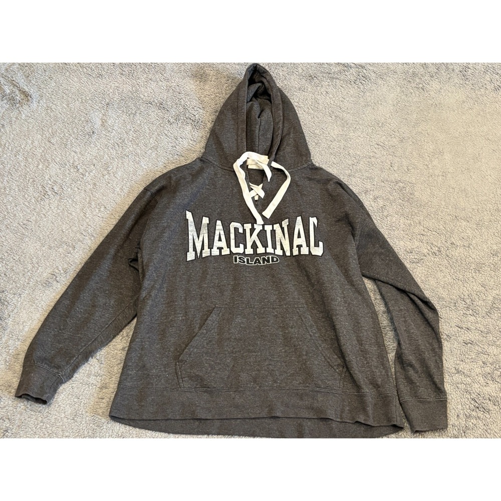 Mackinac Island Hoodie Mens XL Gray Michigan Retro Vision Pullover Sweatshirt